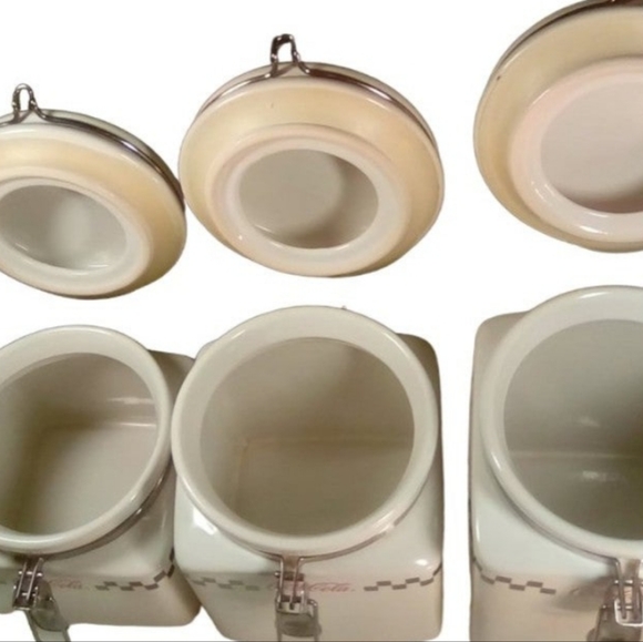 COCA-COLA Vintage Ceramic Canisters Trio Storage Jars Collectible Home Decor EUC - Picture 7 of 11